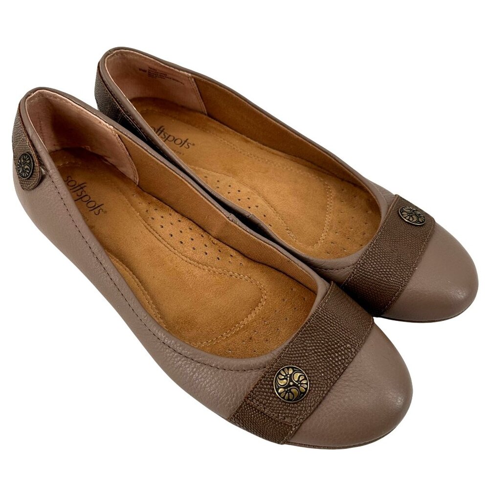 Softspots Womens Taupe Cushioned Insoles Leather Flats 9.5M